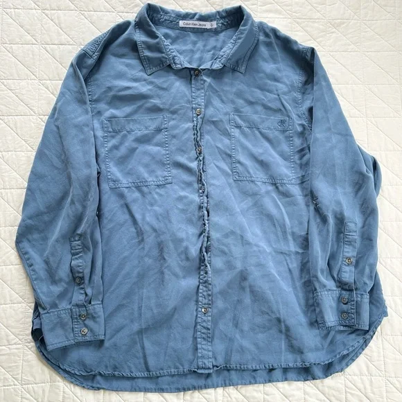 Calvin Klein Jeans Women's 2X Blue Button Down Lightweight Soft Utility Shirt - Picture 2 of 11